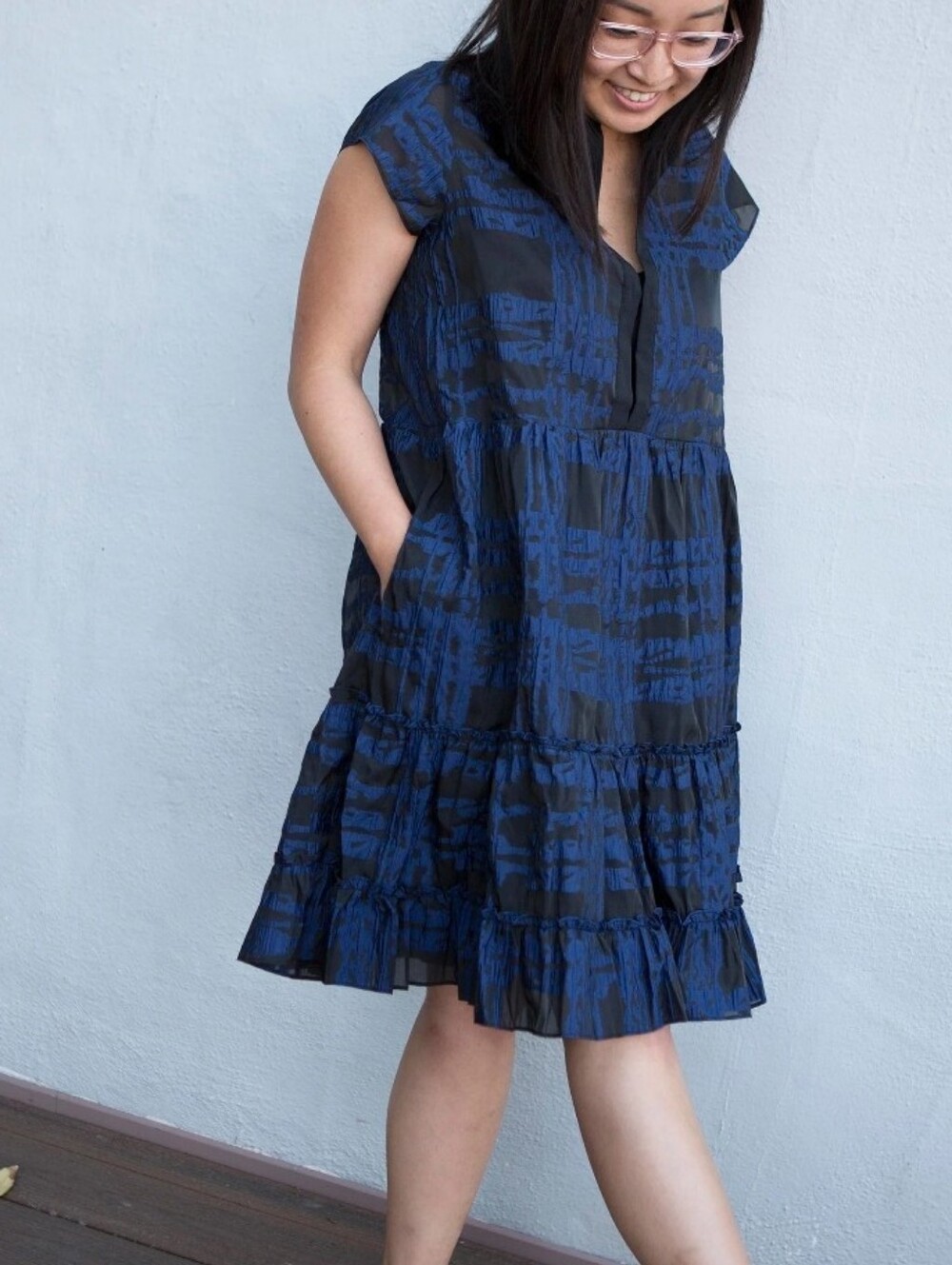 Ruti semi-sheer black and blue tiered dress